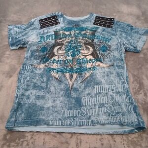 Affliction Graphic T-Shirt Mens Medium Cross Biker Gothic 90s Y2K Edgy Studded